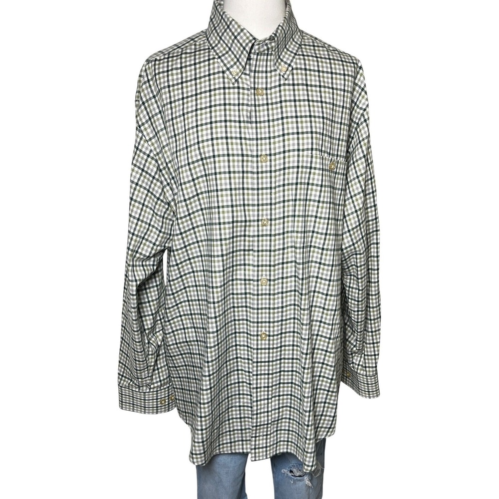Orvis Plaid Button Down Shirt Green White Cotton Heritage Mens Large